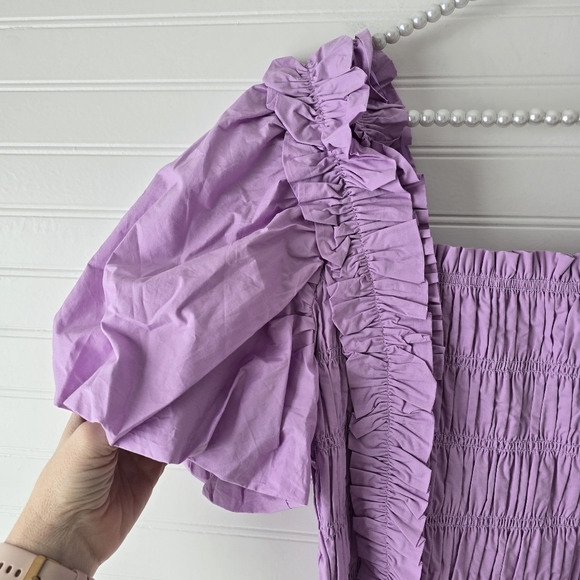 NWT Endless Rose Smocked Puff Sleeve Top Purple Lilac Medium - Picture 5 of 10